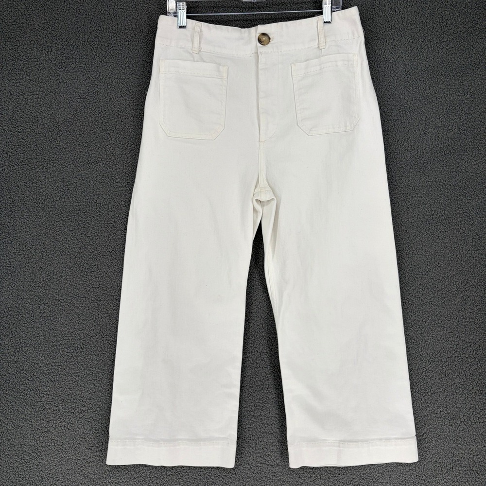 Maeve Anthropologie The Colette Wide Leg Crop Pants White Denim Size 32